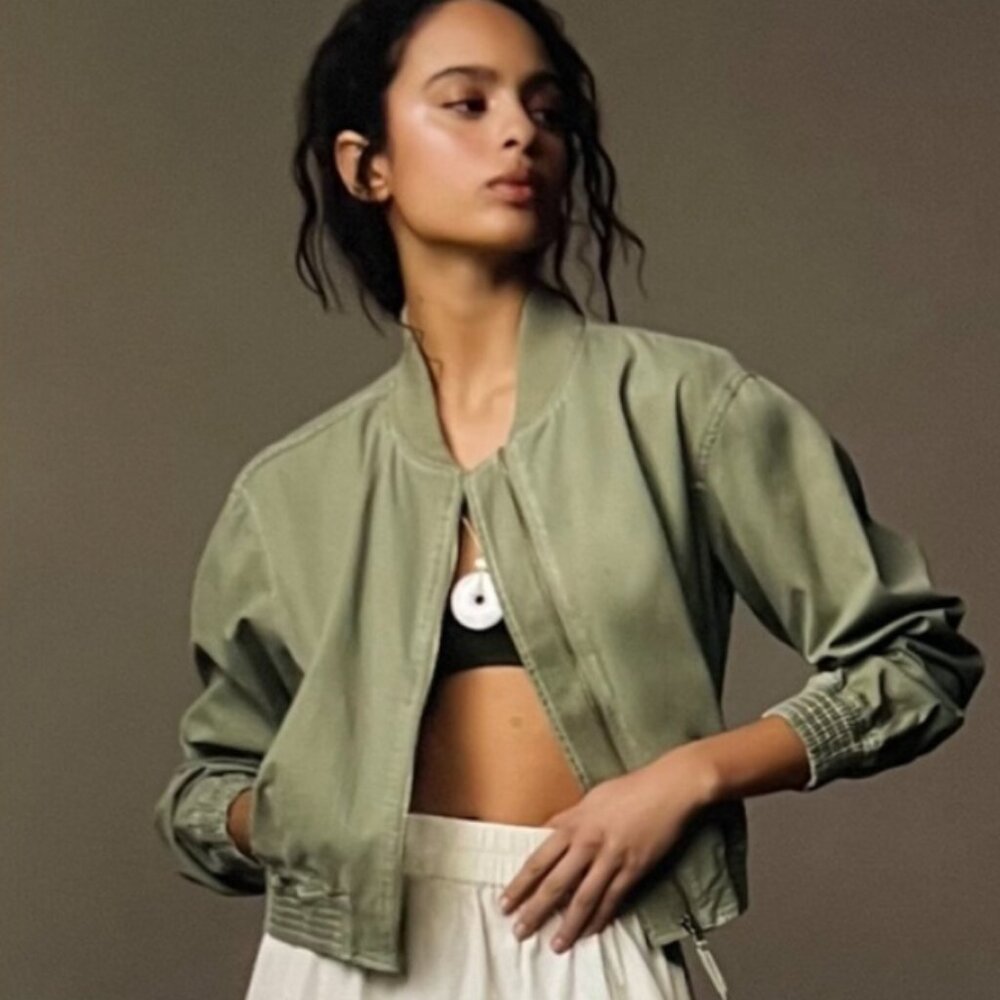 Anthropologie Olive Green Bomber Jacket - Pilcro
